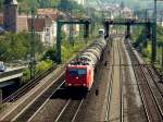 185 604-6 mit Kesselwagen kurz nach Gemnden Bhf, 19.08.2009