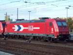 Die 185 606-1 der HGK am 26.09.2009 abgestellt im Bahnhof Angermnde