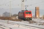 185 605-3 auf dem Weg nach Stendell, wegen der tiefen Sonne in Passow hier nur der Nachschu. 26.01.2010