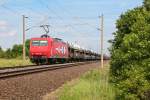 Am 13.06.13 bespannte 145 090-7 ( 145-CL 012 ) der HGK einen Altmann Autozug in Richtung Leipzig.