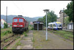 Am 28.5.2007 trafen sich die Ludmilla 232395-4 der DB und der HEX VT 876 im Bahnhof Blankenburg.