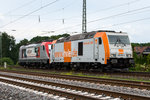285 001-4 der HVLE hat am 16.06.2016 bei Bielefeld die neue Captrain 187 mit Akiem werbung im Schlepp.