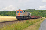 250 004 der hvle schleppte am 05.07.22 einen leeren Stahlzug von Vienenburg kommend Richtung Ilsenburg zum dortigen Stahlwerk.