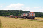 Am 05.07.22 rollt 250 009 der hvle mit dem Stahlzug von Salzgitter nach Ilsenburg durch die Ilsenburger Landschaft.