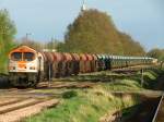 Güterzug der HVLE am 26.04.2015 in Nauendorf (Saalkr.) an der Strecke Halberstadt-Halle (Saale) Hbf