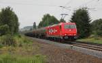 HGK 185 604-6 mit Kesselwagenzug in Fahrtrichtung Norden. Aufgenommen am B Eltmannshausen/Oberhone am 05.07.2011.