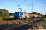 185 521-2 Alpha Trains fr HGK - Hfen und Gterverkehr Kln [HGK 2008] mit einem Kesselzug  Dieselkraftstoff oder Gasl oder Heizl (leicht)  in Satzkorn und fuhr in Richtung Priort weiter und am