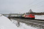 HGK 185 632 mit einem Kesselwagenzug am 03.01.2011 bei Hebertshausen.