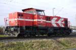 HGK-Lok DE 74 (98 80 0 272 012-2 D-RHC) in Nievenheim in der Übergabe der ehemaligen Industriebahn Zons-Nievenheim, 15.1.14.