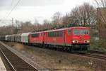 DB 155 120 Railion & DB 155 133 Railion mit G�terzug in Gelsenkirchen Buer Nord, Januar 2014.