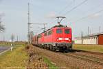 DB 140 858-2 mit Kohlezug in K�ln Porz Wahn, M�rz 2014.