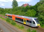 Stadler GTW 2/6 der Hellertalbahn am 07.06.2007 zwischen Herdorf und Struthtten, Richtung Neunkirchen.