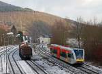   Ein Stadler GTW 2/6 der Hellertalbahn am 04.01.2015 in Herdorf.