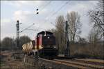 HWB VL09 (Hochwaldbahn) bringt am Abend des 19.03.2009 zwei RS-Wagen mit Kbeln fr den Klrschlammtransport bei Hohenlimburg zum Kraftwerk-Elverlingsen.