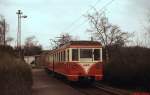 ET 32 der KBE im Frhjahr 1978 auf der Querbahn Wesseling-Brhl im Bahnhof Wesseling Nord.