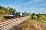 193 671 mit einem LKW-Walter KLV-Zug bei Oberdachstetten Richtung Würzburg, 19.09.2019