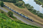 Ein MRCE Taurus mit einem LKW Walter Sattelaufliegerzug zwischen Himmelstadt und Karlstadt, 23.07.2015 