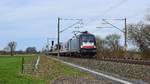 MRCE ES 64 U2-035 (182 535), vermietet an BELog, mit dem aus 16 Euro-Express-Wagen bestehenden Leersonderzug auf der Rückfahrt von Stockholm nach Münster (Westf.)(Hüde, 02.03.2020).