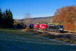 193 852 MRCE/TXL mit einem KLV-Zug bei Dollnstein Richtung Ingolstadt, 23.11.2021