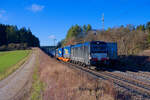 193 610 MRCE/TXL mit einem LKW Walter KLV-Zug bei Parsberg Richtung Regensburg, 09.02.2022