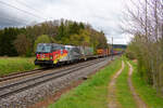 193 876 MRCE '25 Jahre Deutsche Wiedervereinigung' mit einem KLV-Zug bei Postbauer-Heng Richtung N�rnberg, 24.04.2022