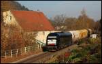 Die ER 20-008 zieht den  Josera-Zug  ber die Brenzbahn (KBS 757) gen Ulm/Blaubeuren.