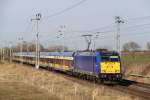 146 519-4 mit InterConnex 68904  von Warnemnde nach Leipzig kurz nach verlassen der Hansestadt Rostock.06.03.2012