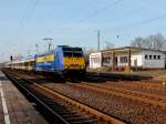 146 520-2 mit InterConnex  X 68904 von Warnemnde nach Leipzig durchfhrt gerade den Bf Nassenheide. 24.03.2012