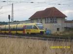 OLA-Triebwagen 0005 ist auch nach ber einer Woche immer noch zwischen Bergen und Lauterbach Mole im Einsatz.Am Morgen des 03.08.2008 passiert der Zug auf dem Weg nach Lauterbach Mole das