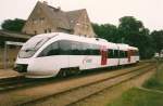Einer der Ersten Privatbahnen in MV fahren die damalige OME.Im Juni 1998 bekam die OME die ersten Talenttriebwagen.Hier ist ein Talenttriebwagen im damaligen Bahnhof Feldberg.Die Strecke