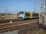OLA-Triebwagen VT010 kommt nach zwei Monaten am 03.April 2009 letztmalig von Lauterbach Mole in Bergen/Rgen an.