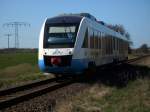 Auf freier Strecke zwischen Bergen und Lauterbach Mole fotografiert am 19.April 2009 OLA-Triebwagen 701
