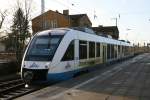 Aus Beelitz Stadt eingefahrender VT 704 der OLA im Bahnhof von Michendorf nach Berlin Wannsee am 08.01.2008