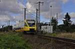 VT 005 der OLA hat den Bf Stralsund verlassen und ist unterwegs nach Neustrelitz, 01.09.2010