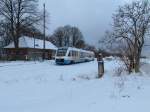 VT 701 der Ostseeland Verkehr GmbH im Bahnhof von Plate am 31.12.2010