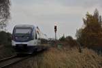 OLA 0008 mit ihrem Zug Richtung Uckermnde Hafen am 30.10.2011 in Neubrandenburg
