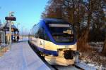   Ostseeland Verkehr GmbH VT 0007 kurz nach der Ankunft im Zielbahnhof Ueckermnde Stadthafen am 08.12.2012