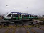 VT 702 abgestellt mit weiteren Fahrzeugen der Ostseelandverkehr GmbH im Eisenbahn und Technikmuseum Schwerin am 15.12.2013 