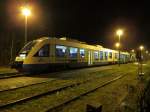 Am 14.12.2013 Abschiedsfahrt der OLA Schwerin auf der Strecke Rehna-Schwerin-Parchim hier im Bahnhof von Crivitz.