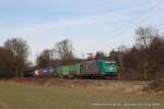 185 506-3 (Rail4Chem) mit einem Containerzug in Ratingen Lintorf, 18. Januar 2014
