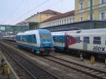 Die 223 072 am 29.12.2007 in Regensburg HBF beim Umspannen der Lok von dem ALEX von Hof auf den ALEX nach Prag.