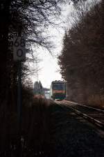 VT 23 und VT 24 als RB von Bayerisch Eisenstein nach Plattling, am 07.02.2011 zwischen Deggendorf Hbf und Pankofen.