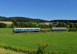 VS 28 + VT 07 der Wanderbahn von Gotteszell nach Viechtach am 19.08.2012 unterwegs bei Furthof.