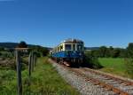 VT 07 + VS 28 bei einer Sonderfahrt von Viechtach nach Gotteszell am 19.08.2012 bei Furthof.