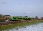 650 660 (VT 25) + 650 653 (VT 18) + 650 651 (VT 16) bei einer Dienstfahrt von Viechtach nach Zwiesel am 14.03.2013 bei Triefenried.