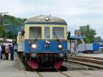 Wanderbahn VT07 steht kurz vor der Abfahrt nach Zwiesel zur Eröffnung der neuen Werkstatt der Waldbahn.Viechtach 25.05.2014.