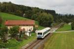 VT08 der Regentalbahn befuhr im Rahmen einer Fotosonderfahrt am 27.09.2014 die Strecke von Viechtach nach Gotteszell.