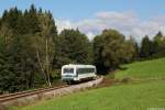 VT08 der Regentalbahn befuhr im Rahmen einer Fotosonderfahrt am 27.09.2014 die Strecke von Viechtach nach Gotteszell.