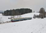 VT 07 + VS 28 bei einer Sonderfahrt auf der Wanderbahn am 28.12.2014 bei Prünst.