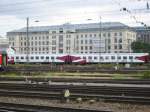 Gleisanlagen von Mnchen Hbf, im Hintergrund alex-Personenwaggons. Aufgenommen am 16.07.2004.